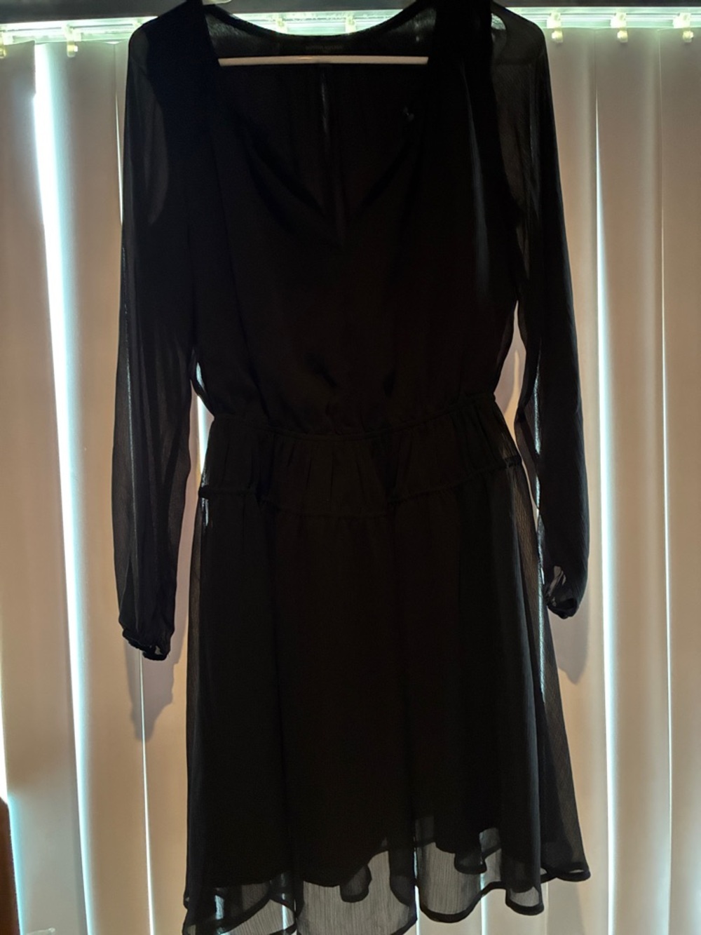 Banana Republic Black Long-Sleeve Chiffon Dress